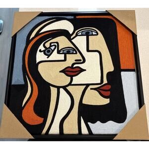 New BP Home Woven Embroidered Textile Wall Art Picasso Cubism Face Decor 17”x17”
